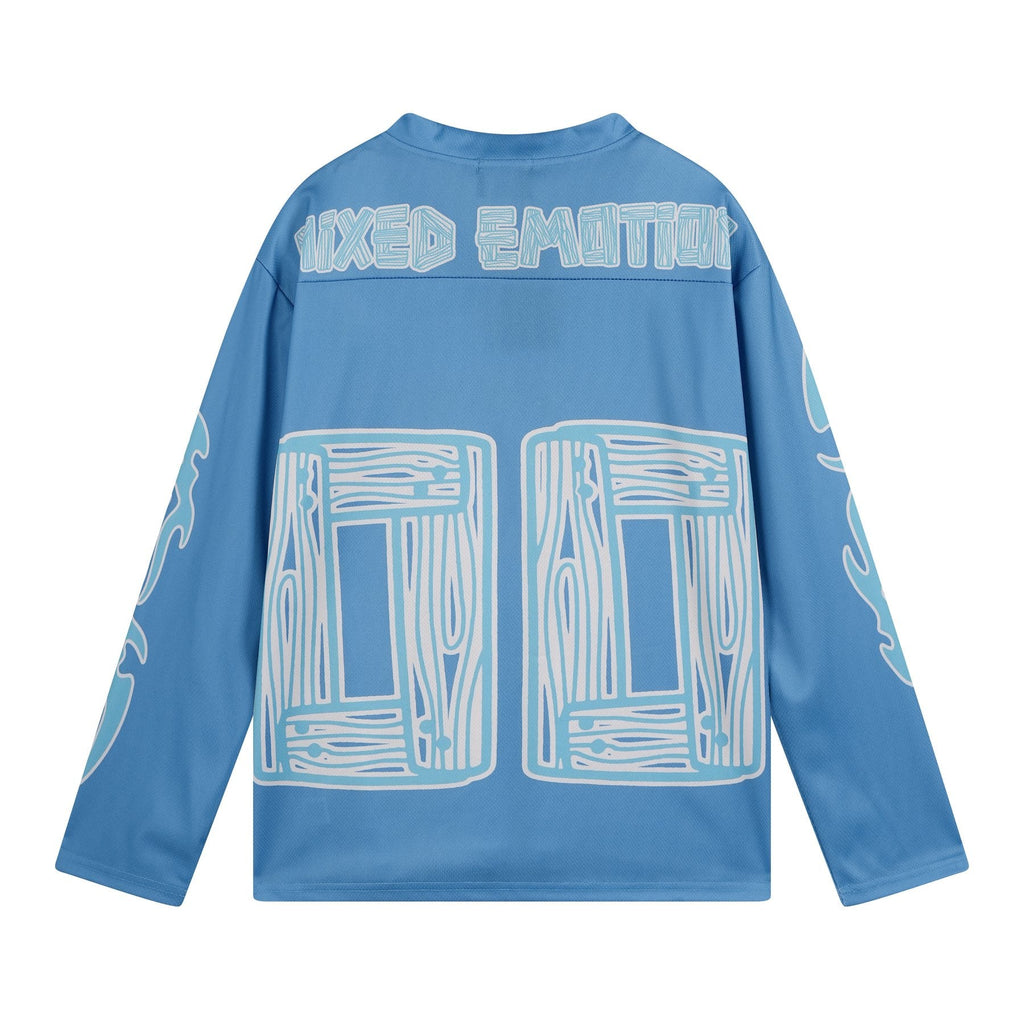 MIXED EMOTION V-Neck Jersey-Style Long-Sleeve T-Shirt